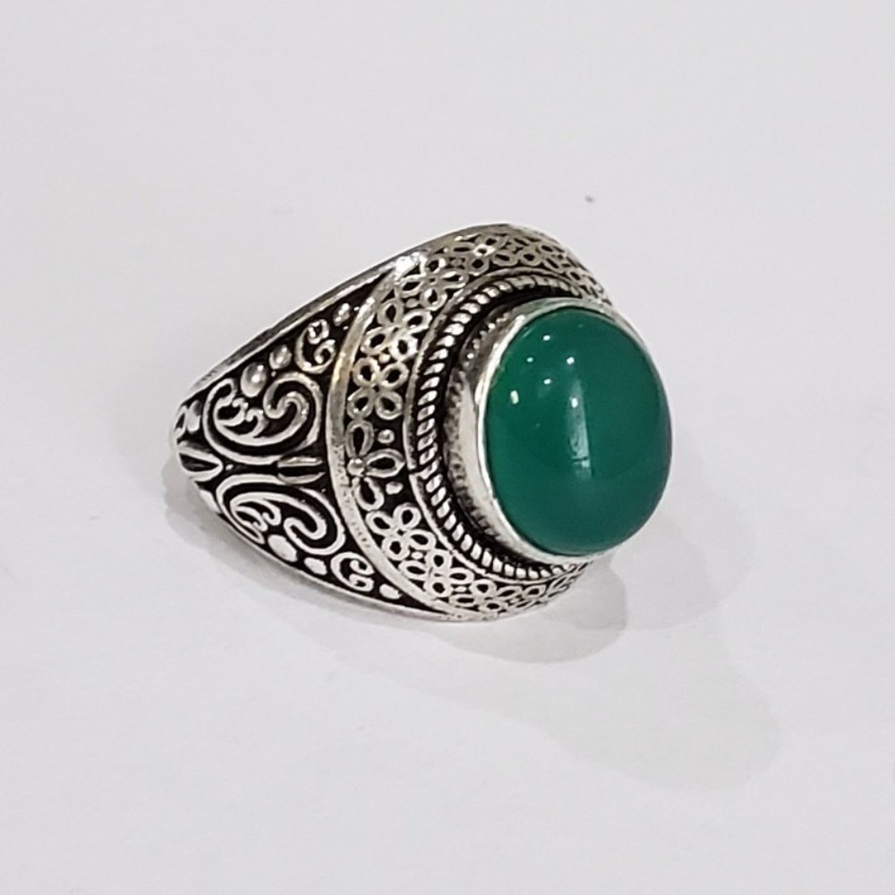 Onyx ring, 925 silver green onyx unisex vintage antique ring